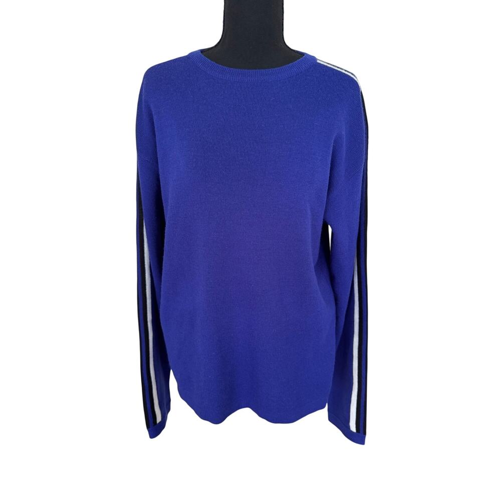 Vintage Meister Sweater Blue Striped Ski Apres Ski Crewneck Mens M/L Retro 90s